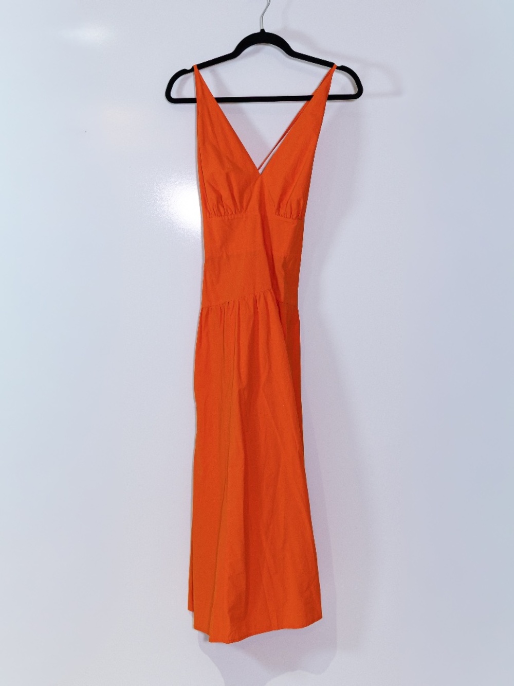 Madewell Smocked Halter Midi Dress In Poplin Cotton Brilliant Tangerine Orange 4